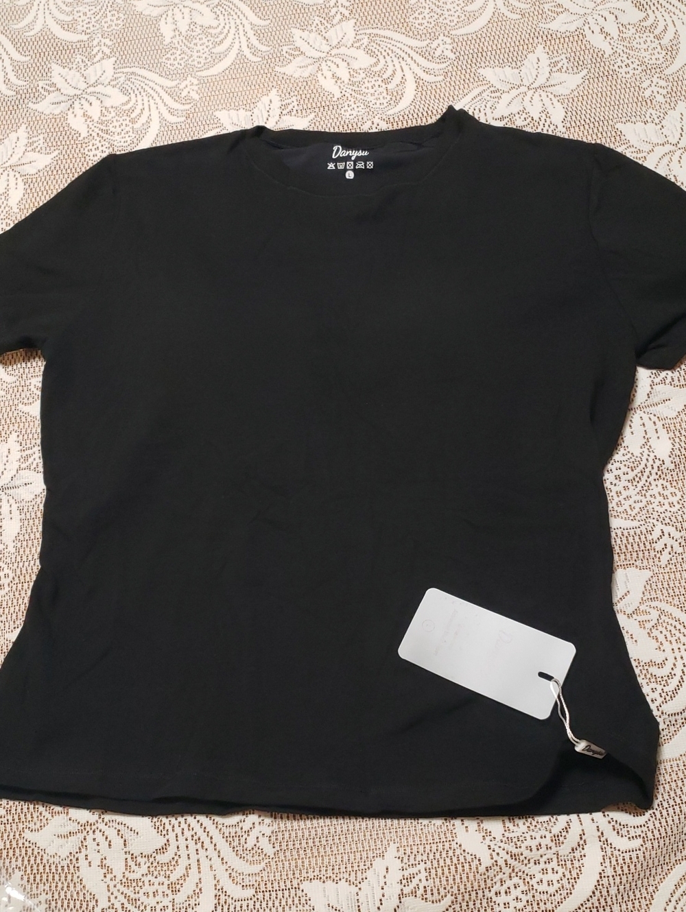 Women Padded Black Crew Neck T-Shirt, Large